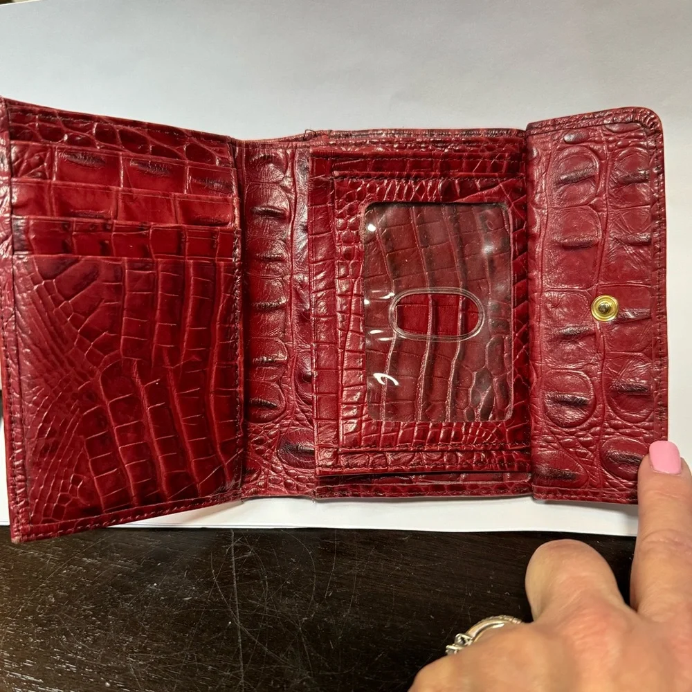 Brahmin Croc Embossed Red Leather Coin Snap Wallet